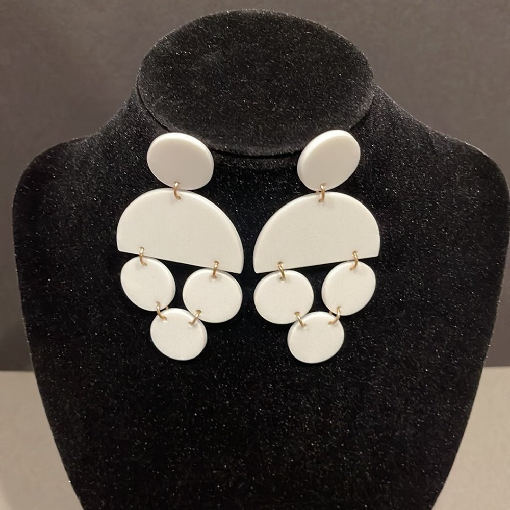 White Geometric Shapes Earrings